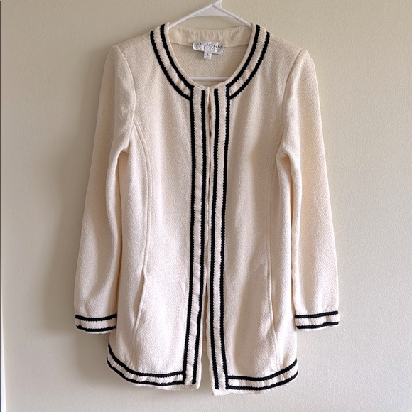 St. John Jackets & Blazers - St. John Collection Cream/Black Knit Duster Tweed Sweater Jacket